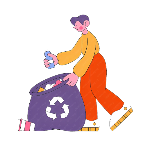 cartoon image of collecting waste into a bag